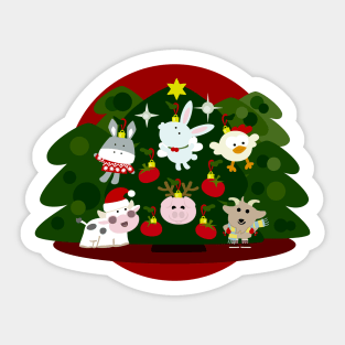 Árbol De Navidad En La Granja Sticker